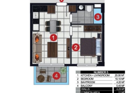 آپارتمان در  Mahmutlar ، ترکیه 1 خوابه ، 55 متر مربع.  شماره 224363 - 22