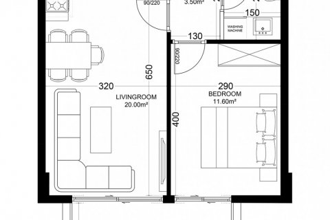 آپارتمان در در Yekta Golden Valley Oba ، ترکیه 1 خوابه ، 54.3 متر مربع.  شماره 160699