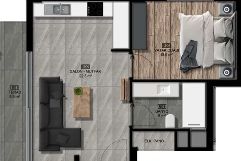 1+1 Lejlighed i Mugla, Tyrkiet Nr. 220105 - 19