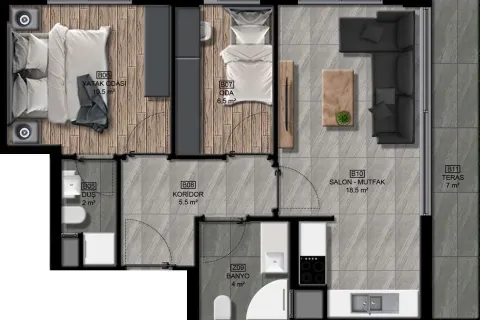 آپارتمان در  Mugla ، ترکیه 2 خوابه ، 60 متر مربع.  شماره 220106 - 19