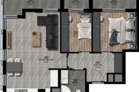 آپارتمان در  Mugla ، ترکیه 2 خوابه ، 75 متر مربع.  شماره 220107 - 19