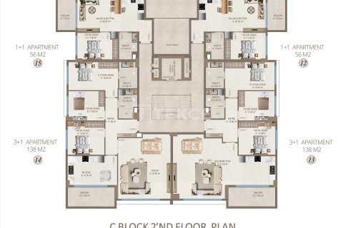 آپارتمان در  Alanya ، ترکیه 1 خوابه ، 56 متر مربع.  شماره 215133 - 29