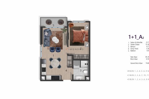 آپارتمان در Beyoglu،  Istanbul ، ترکیه 1 خوابه ، 90 متر مربع.  شماره 215568 - 12