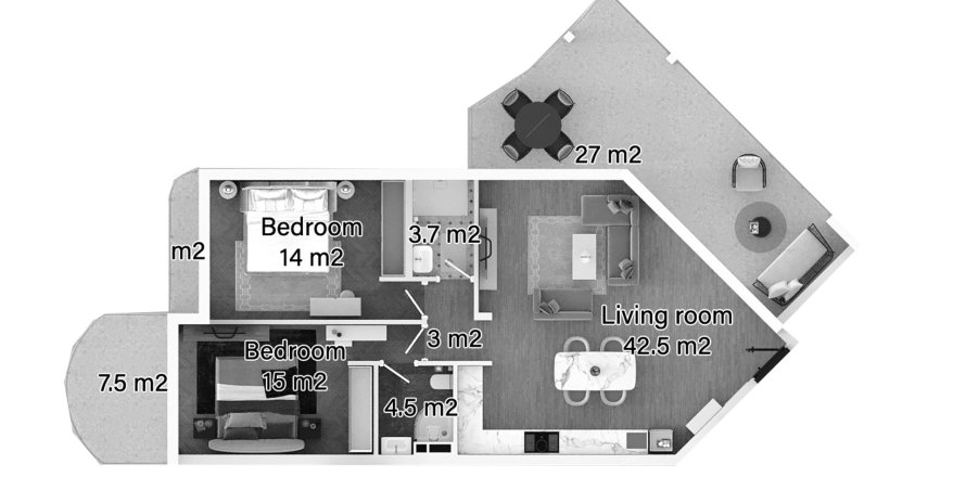 2+1 Leilighet i Caesar Palm Jumeirah, Iskele,  Nr. 212910