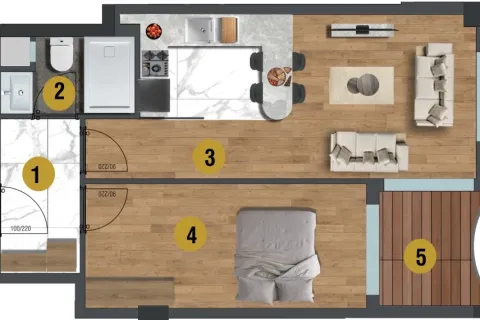 1+1 Leilighet  i Mugla, Tyrkia Nr. 220281 - 11