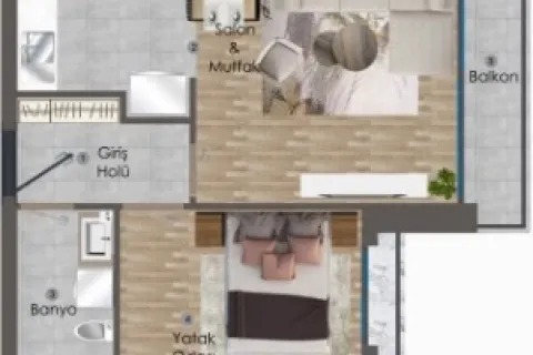 1+1 Lejlighed  i Mugla, Tyrkiet Nr. 220373 - 27