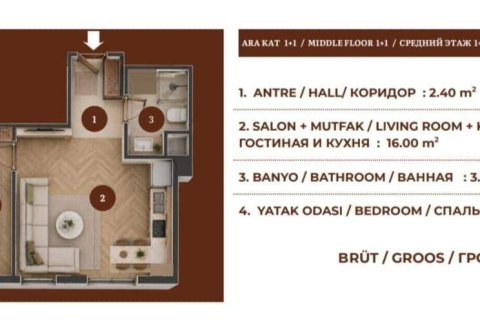 1+1 Lejlighed  i Lara, Antalya, Tyrkiet Nr. 229074 - 16