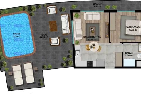 آپارتمان در  Aksu ، ترکیه 1 خوابه ، 47.25 متر مربع.  شماره 220857 - 24