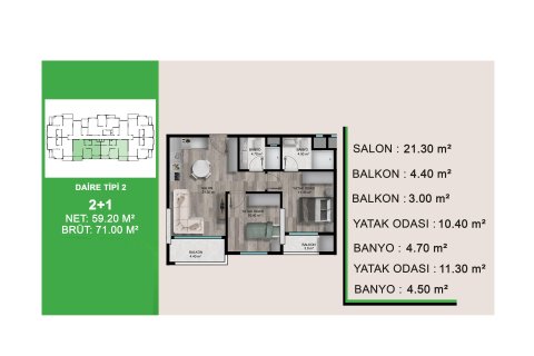 Продажа квартиры  в Мезитли, Мерсине, Турция 2 комн., 45м2, №227875 – фото 9