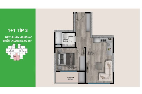 Продажа квартиры  в Эрдемли, Мерсине, Турция 2 комн., 50м2, №227874 – фото 12