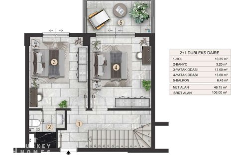 2+1 Lejlighed  i Alanya, Antalya, Tyrkiet Nr. 233235 - 13