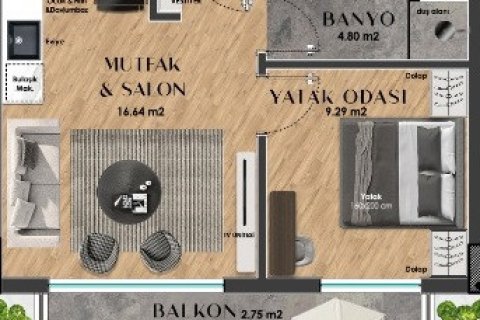 آپارتمان در  Aksu ، ترکیه 1 خوابه ، 45 متر مربع.  شماره 220991 - 13