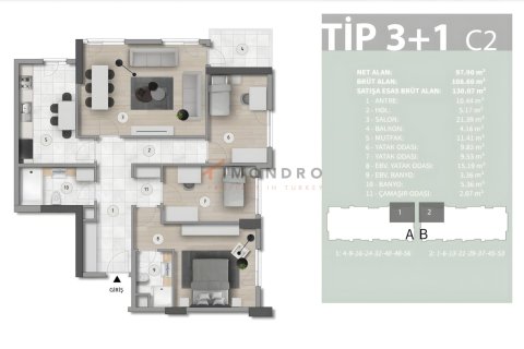 آپارتمان در Basaksehir،  Istanbul ، ترکیه 3 خوابه ، 129 متر مربع.  شماره 217192 - 13