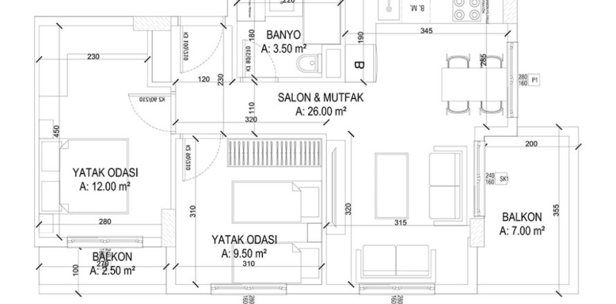 2+1 Leilighet i Yekta Ada Life Residence, Mahmutlar, Antalya, Tyrkia Nr. 226347