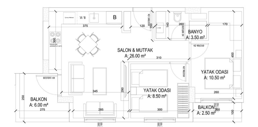 2+1 Leilighet i Yekta Ada Life Residence, Mahmutlar, Antalya, Tyrkia Nr. 226348