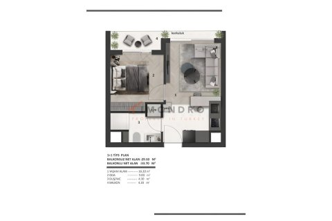 آپارتمان در  Aksu ، ترکیه 1 خوابه ، 35 متر مربع.  شماره 221124 - 11