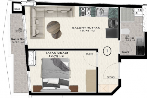 Продажа квартиры  в Аланье, Анталье, Турция 1+1, 49м2, №87537 – фото 15