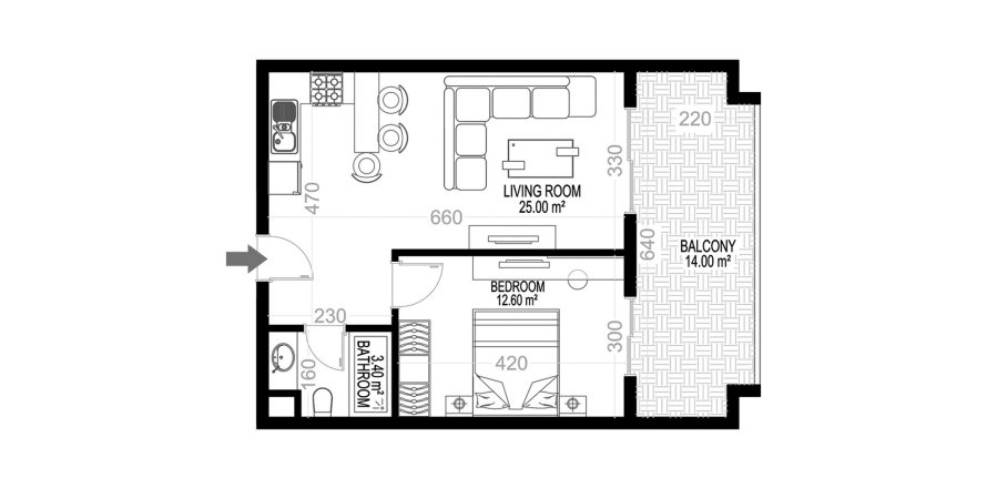 Floor plan «59», 1+1 in building «E» Yekta Kingdom Premium