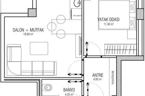 1+1 Lejlighed i Mugla, Tyrkiet Nr. 220448 - 11