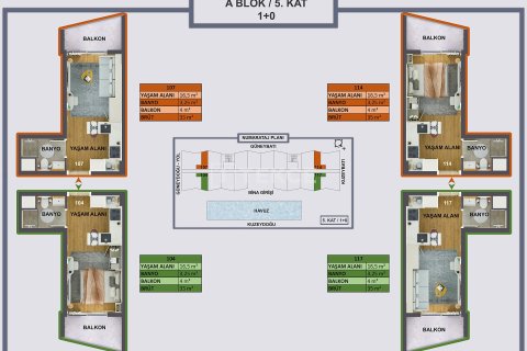 آپارتمان در  Antalya ، ترکیه 1 خوابه ، 55 متر مربع.  شماره 225302 - 27