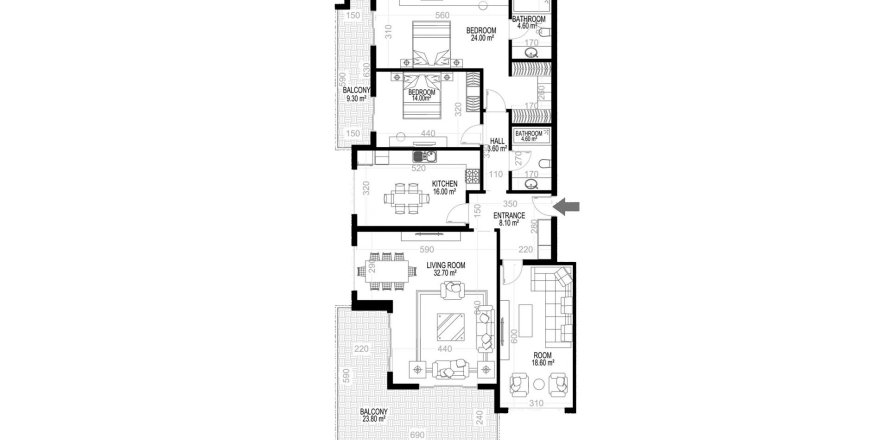 Планировка «7» 3+1 в корпусе «A», ЖК Yekta Kingdom Premium