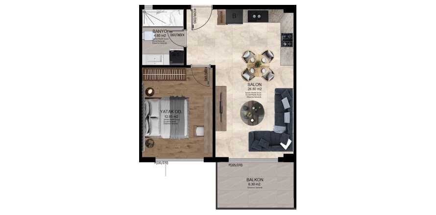 1+1 Apartment in SES MANSION, Alanya, Antalya, Turkey No. 227589