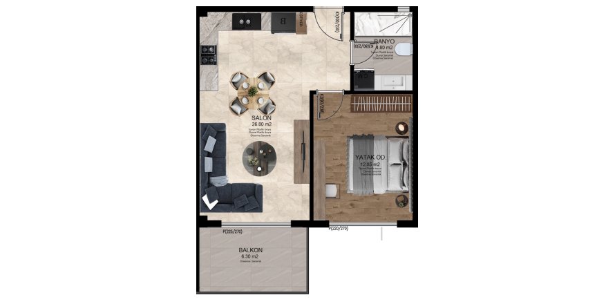1+1 Apartment in SES MANSION, Alanya, Antalya, Turkey No. 227590