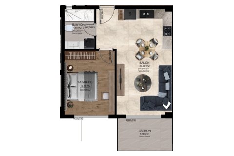 Daire SES MANSION 1+1, Alanya, Antalya, Türkiye №227589