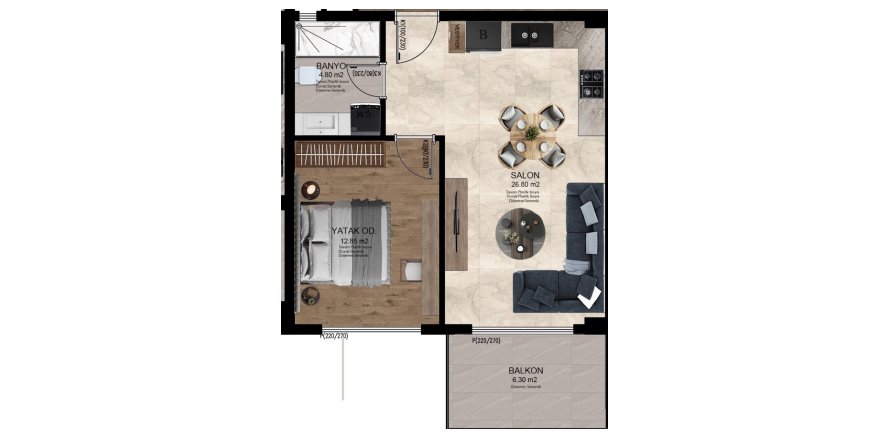 1+1 Apartment in SES MANSION, Alanya, Antalya, Turkey No. 227574