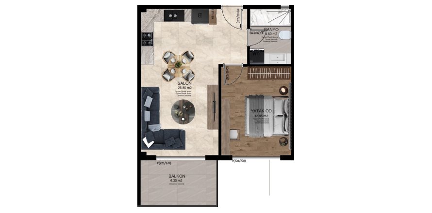 Floor plan «Floor plan: 1 bedroom – ground floor (right side)», 1+1 in building «Block B: Main» SES MANSION