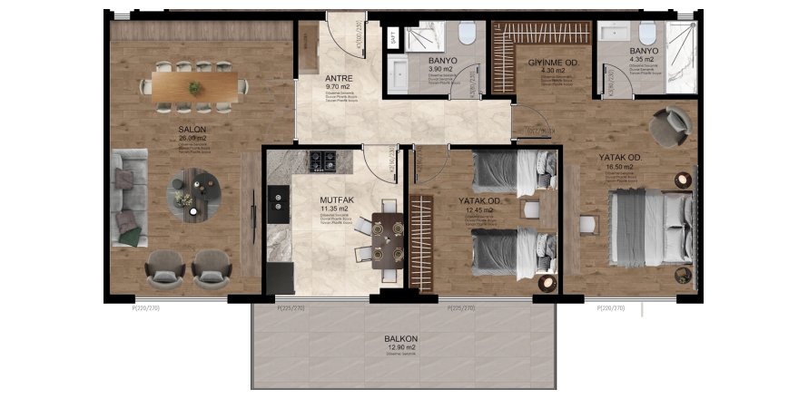 Floor plan «Planirovka 2 bedrooms - 3 etazh (tcentr zdaniya)», 2+2 in building «Block B: Main» SES MANSION