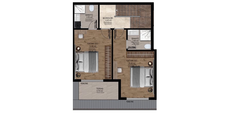 نقشه طبقه LayoutPlanirovka 2 bedrooms - 4 etazh - Dupleks (sleva)