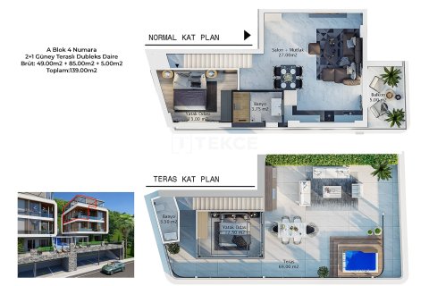 3+1 Takvåning i Alanya, Antalya, Turkiet Nr. 215178 - 16