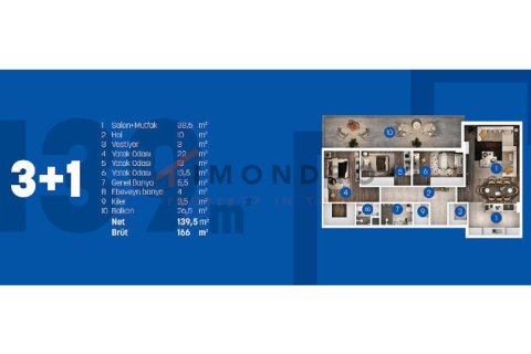 Продажа квартиры  в Аксу, Анталье, Турция 3+1, 166м2, №213630 – фото 22