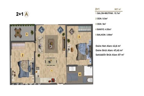 Продажа квартиры в Ялове, Турция 2+1, 63м2, №233595 – фото 11