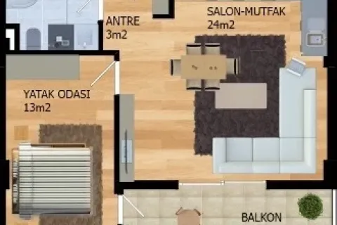 1+1 Lejlighed  i Alanya, Antalya, Tyrkiet Nr. 220416 - 28