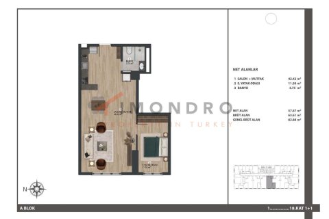 آپارتمان در Bagcilar،  Istanbul ، ترکیه 1 خوابه ، 67 متر مربع.  شماره 221652 - 17