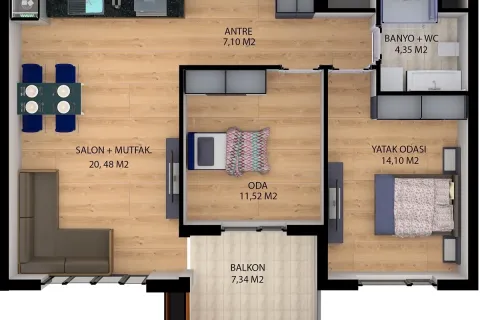 آپارتمان در  Aksu ، ترکیه 2 خوابه ، 90.58 متر مربع.  شماره 220831 - 8