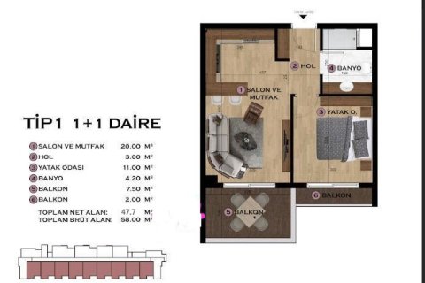 Продажа квартиры  в Эрдемли, Мерсине, Турция 2 комн., 58м2, №227855 – фото 12